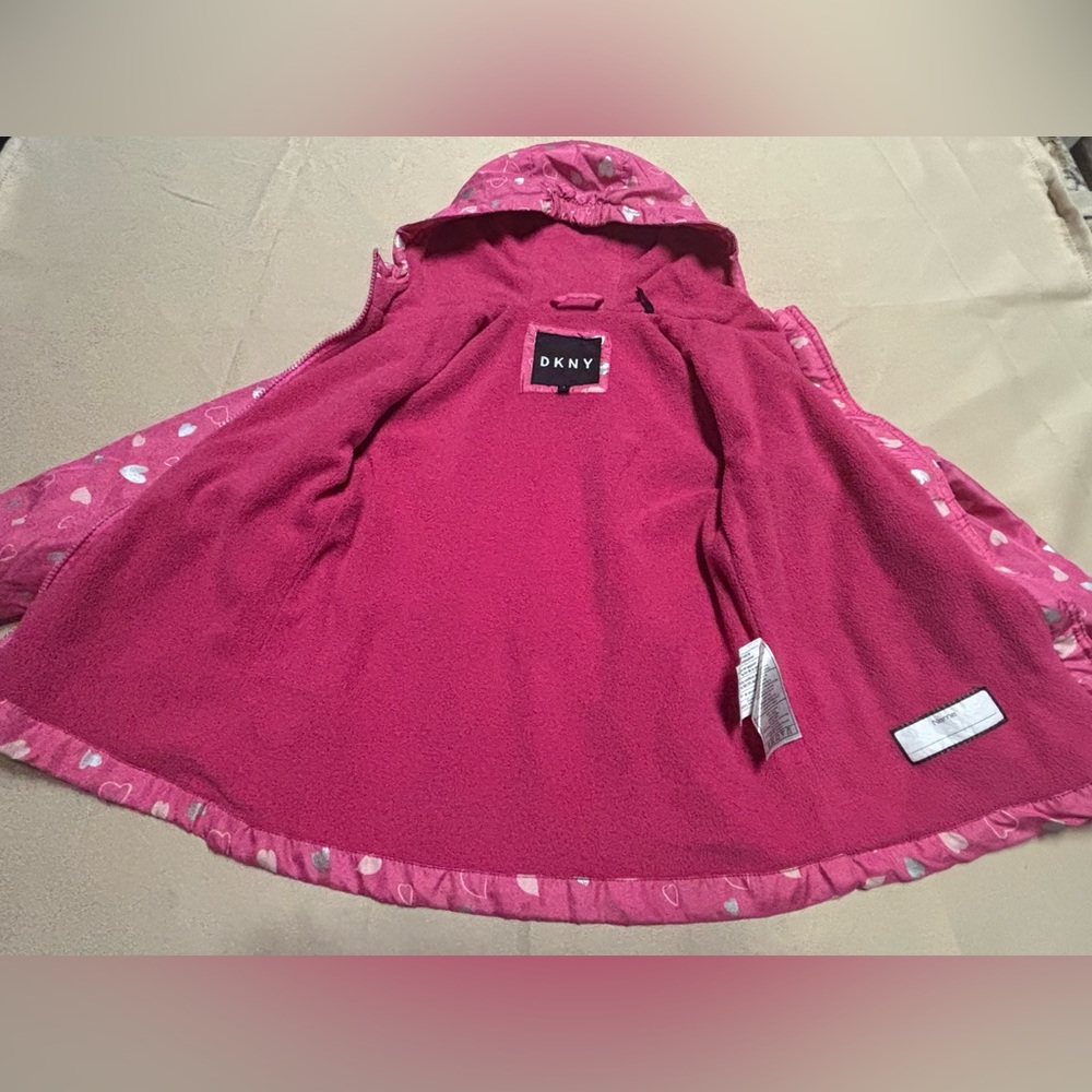 DKNY Pink Kids Raincoat with Heart Pattern - Picture 12 of 16